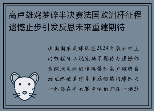 高卢雄鸡梦碎半决赛法国欧洲杯征程遗憾止步引发反思未来重建期待